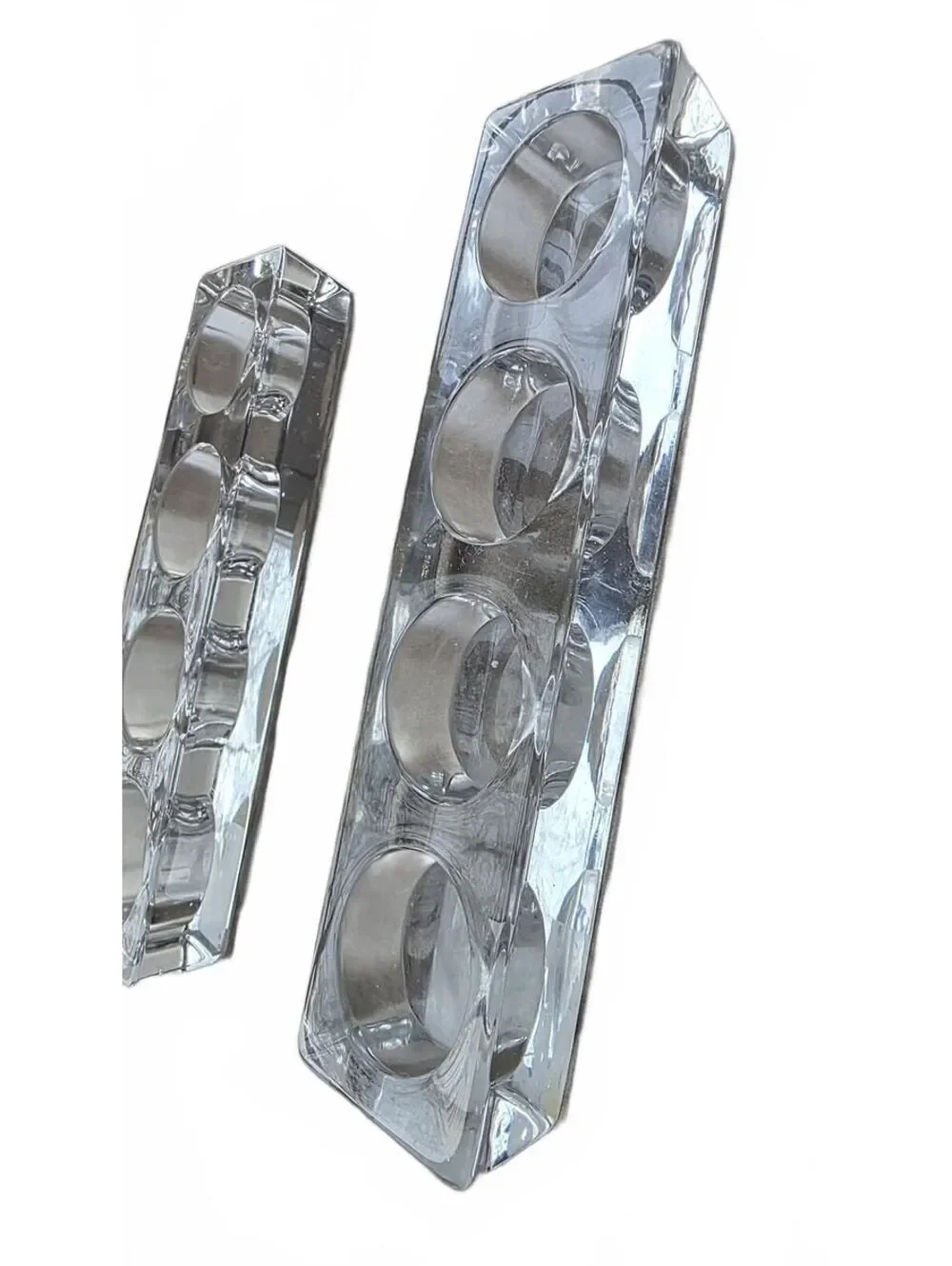 Set of 2 Heavy Clear Glass Block Tealight Candle Holders Modern Centerpiece Tray